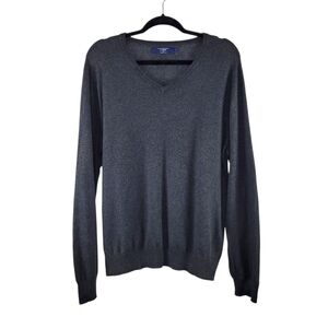 J.Crew Men's L Gray Sweater Cotton with Cashmere V-Neck Long Sleeve Knit 17736